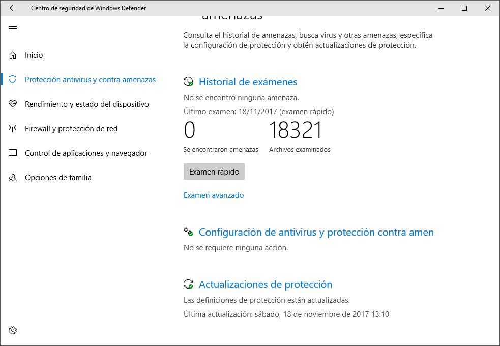 Centro de seguridad de Windows Defender
