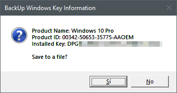 Script VBS que muestra la clave de producto de Windows 10