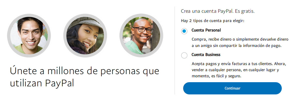 Crear cuenta PayPal personal o business