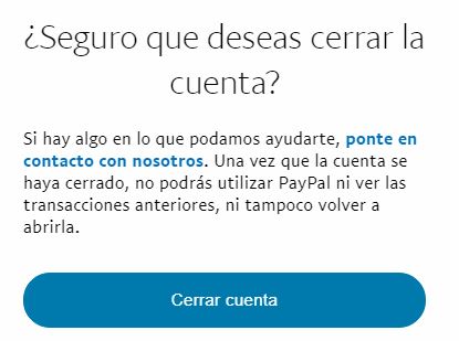Eliminar cuenta PayPal
