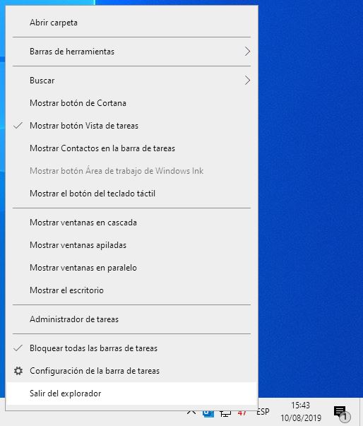 atajo del teclado para reiniciar el explorador de archivos