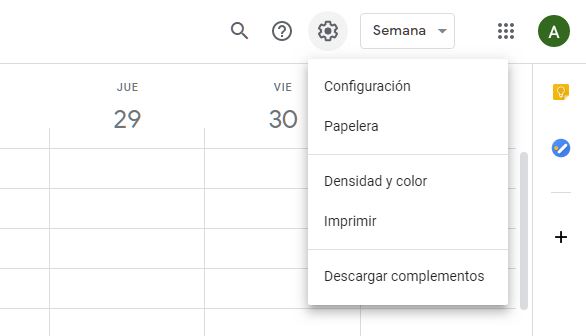 Accediendo a la configuración de Google Calendar