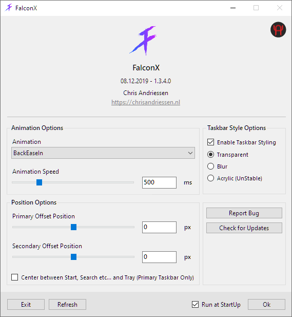 Centrar los iconos de la barra de tareas usando FalconX
