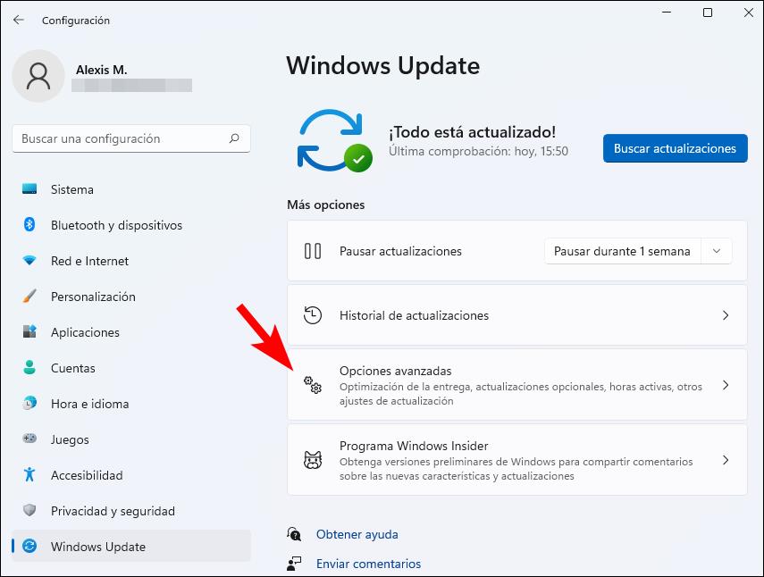 windows 11 update opciones avanzadas