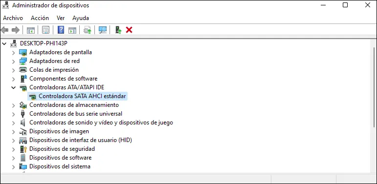 modo sata ahci ssd administrador de dispositivos
