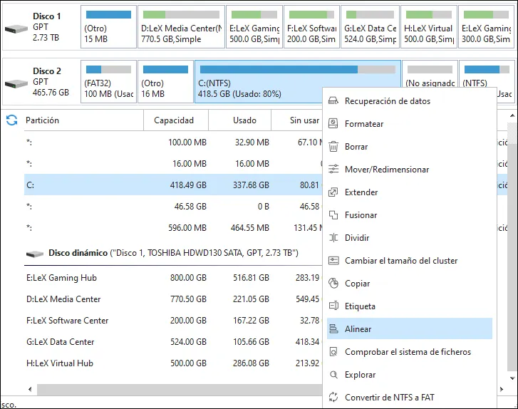 alinear particion ssd windows