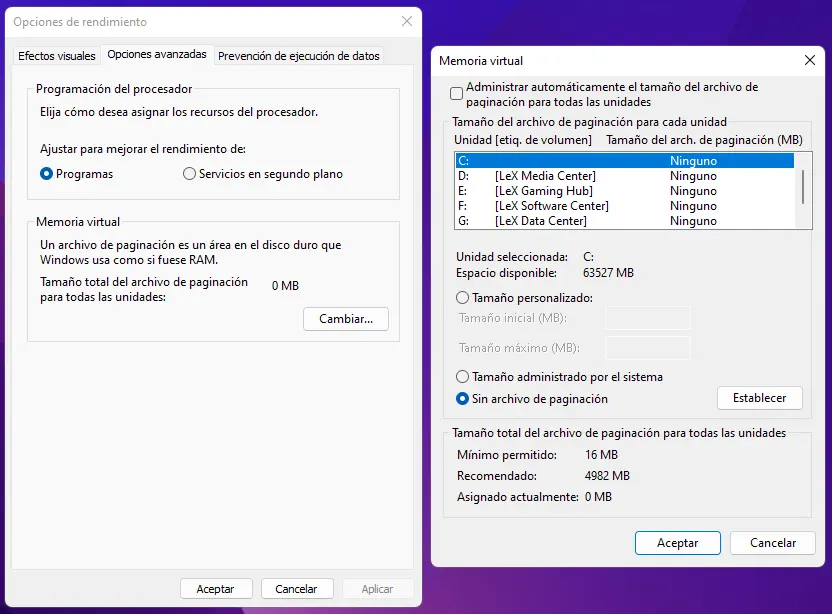archivo de paginación memoria intercambio virtual ssd