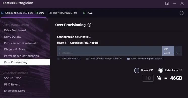 samsung magician over provisioning