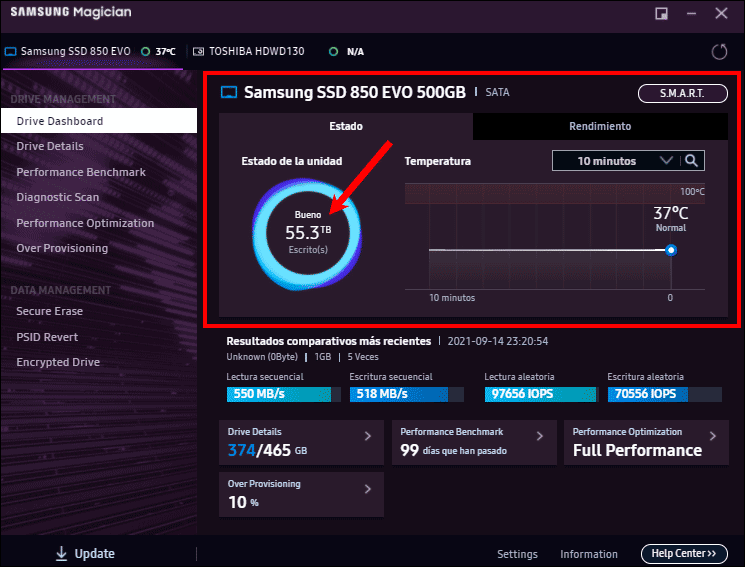 samsung magician datos escritos ssd